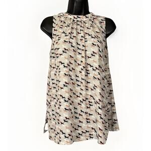 LOFT Equestrian Horse Print Sleeveless Blouse SM Keyhole Tie Halter High Neck